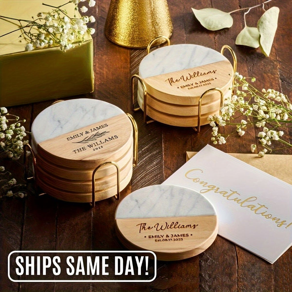 Non-Slip Marble-Patterned Coaster Set