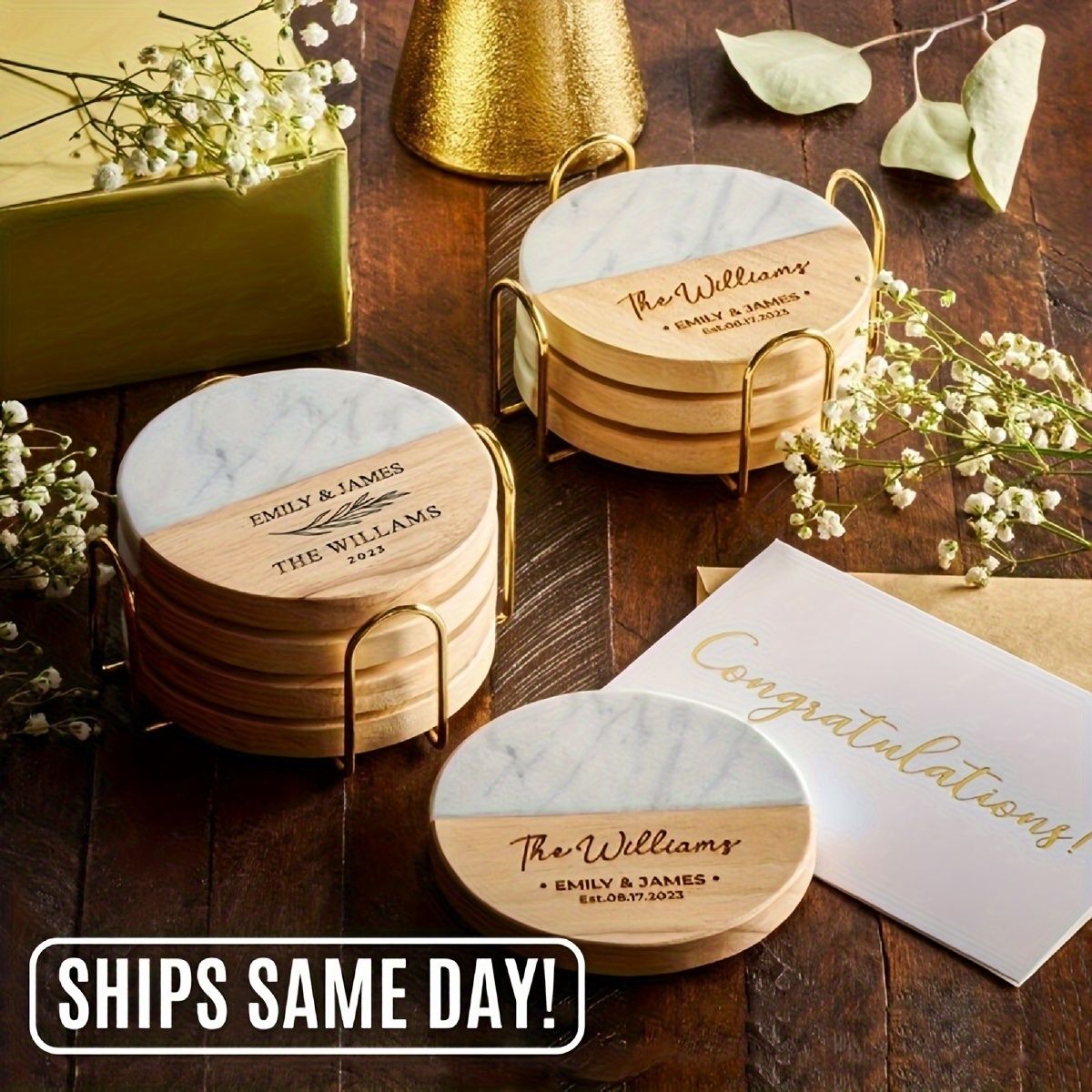 Non-Slip Marble-Patterned Coaster Set