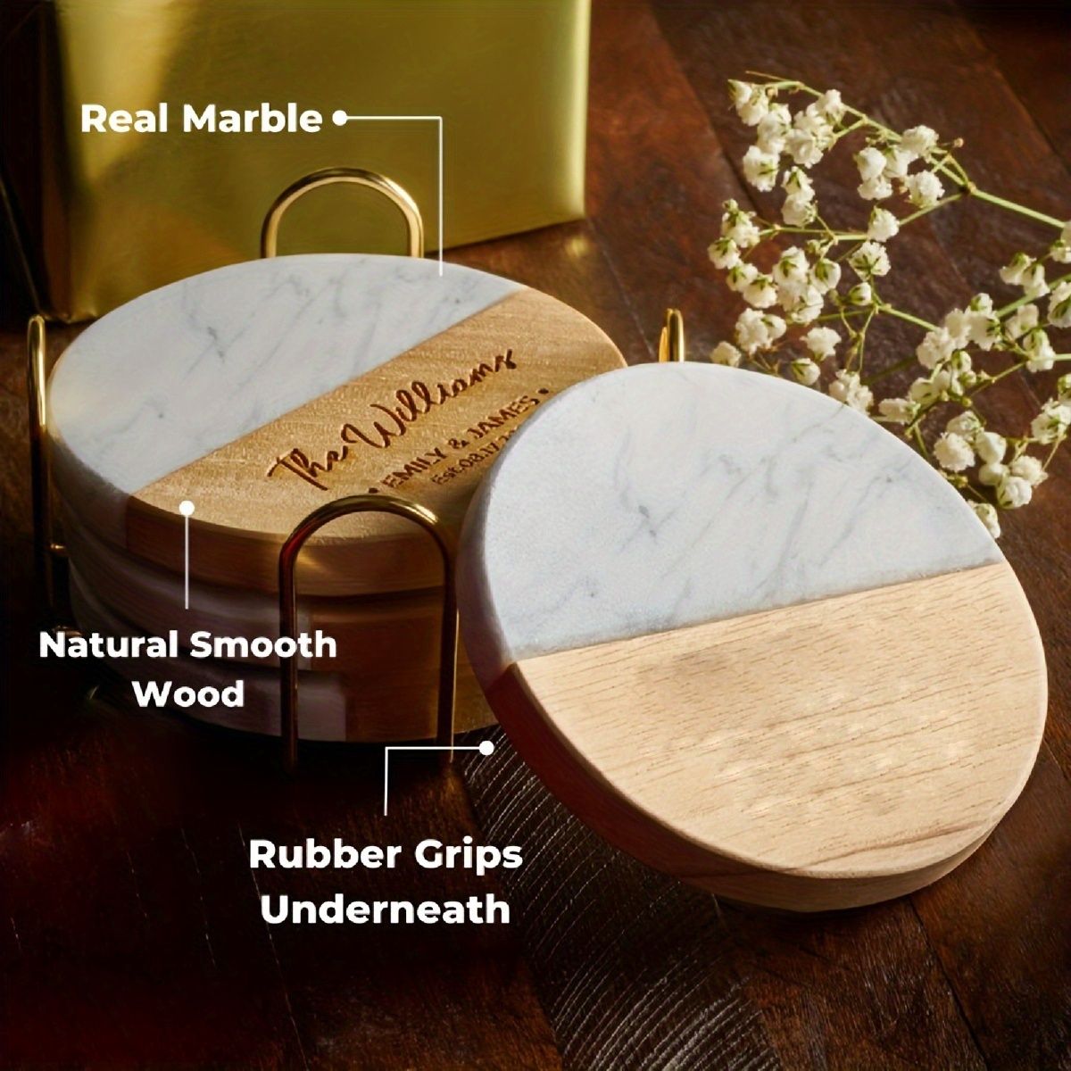 Non-Slip Marble-Patterned Coaster Set