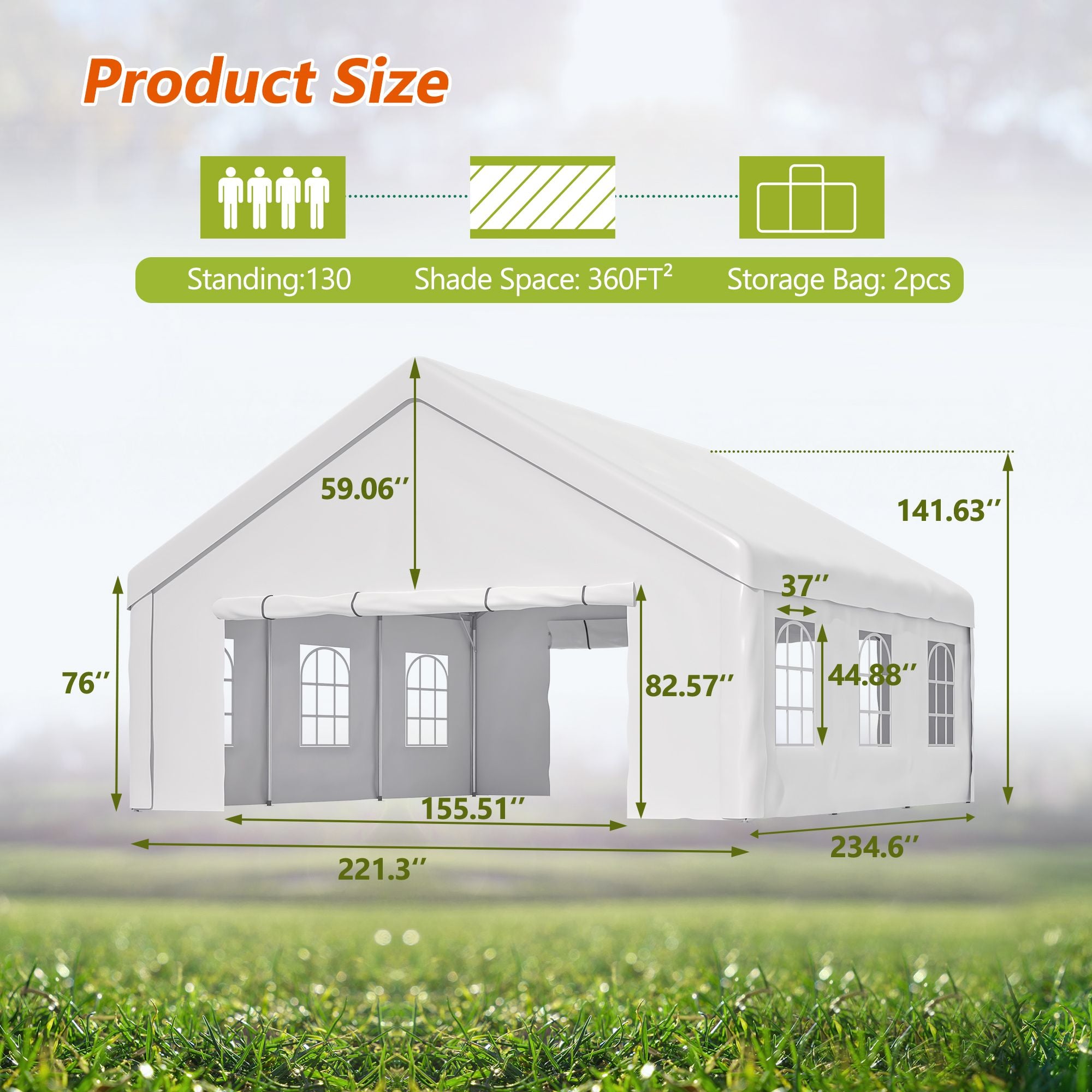 Party Tent for Weddings and BBQs with Removable Sidewalls and Storage Bags