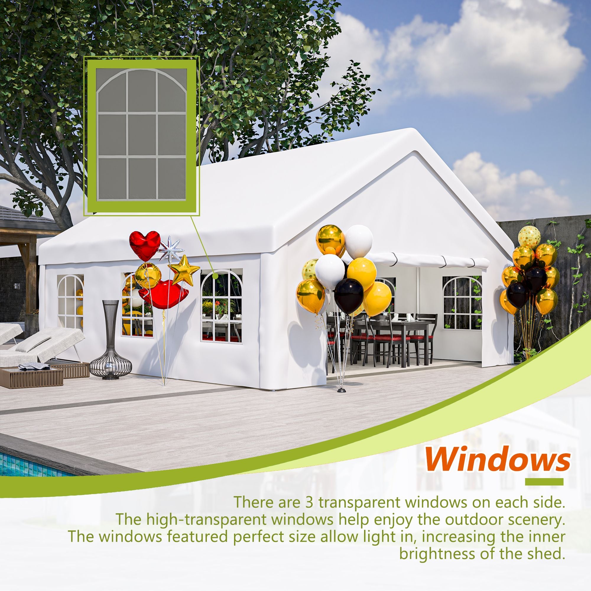 Party Tent for Weddings and BBQs with Removable Sidewalls and Storage Bags
