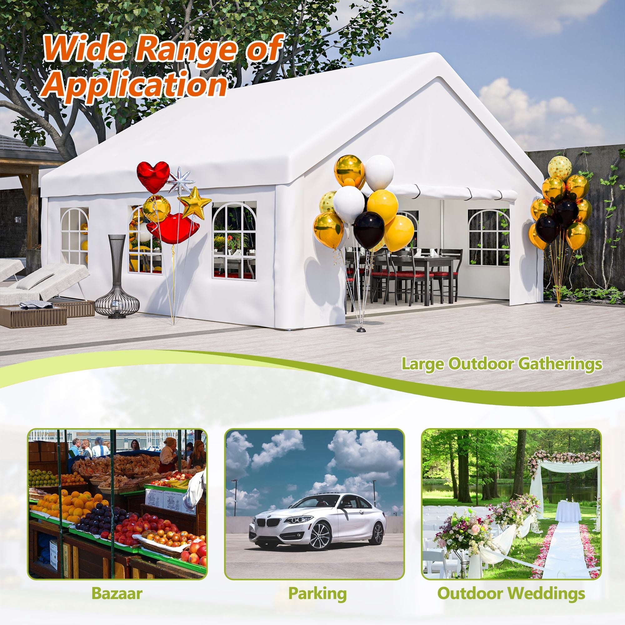 Party Tent for Weddings and BBQs with Removable Sidewalls and Storage Bags