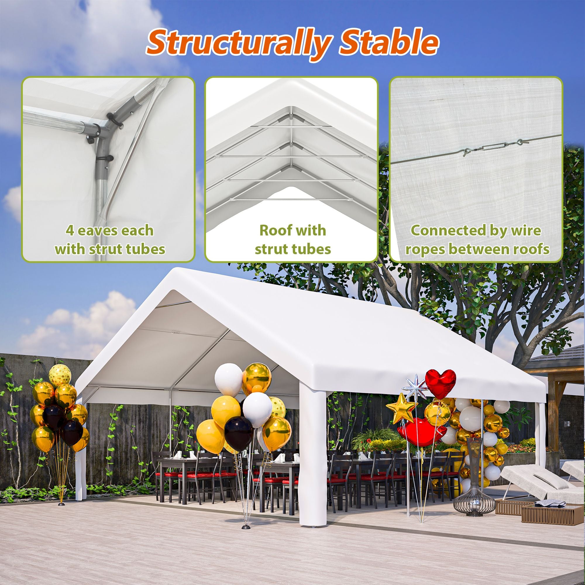 Party Tent for Weddings and BBQs with Removable Sidewalls and Storage Bags