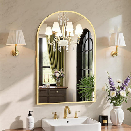 Arched Gold Bathroom Mirror - HD Shatterproof Glass
