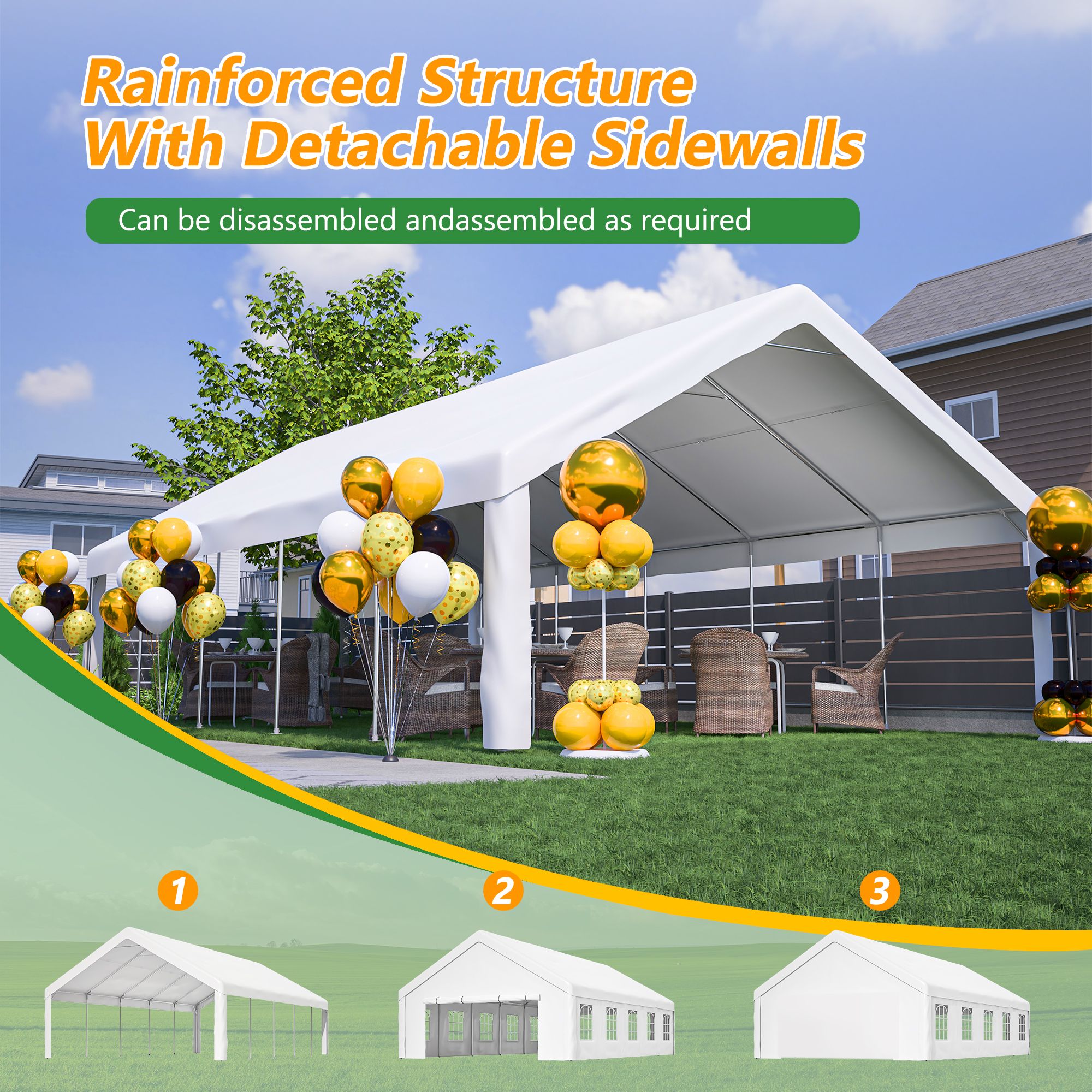 Party Tent with 3 Storage Bags & Removable Sidewalls for Outdoor Events