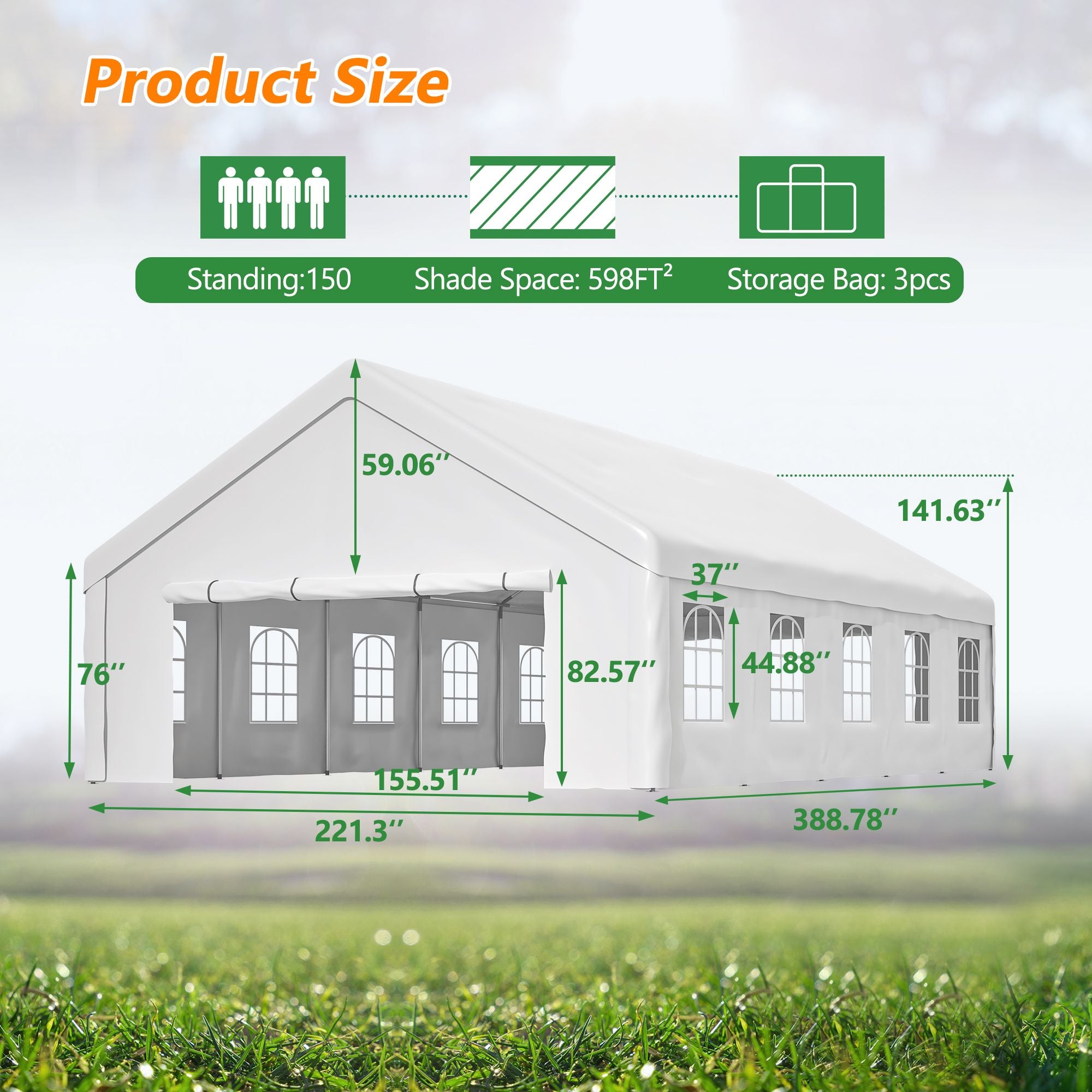 Party Tent with 3 Storage Bags & Removable Sidewalls for Outdoor Events