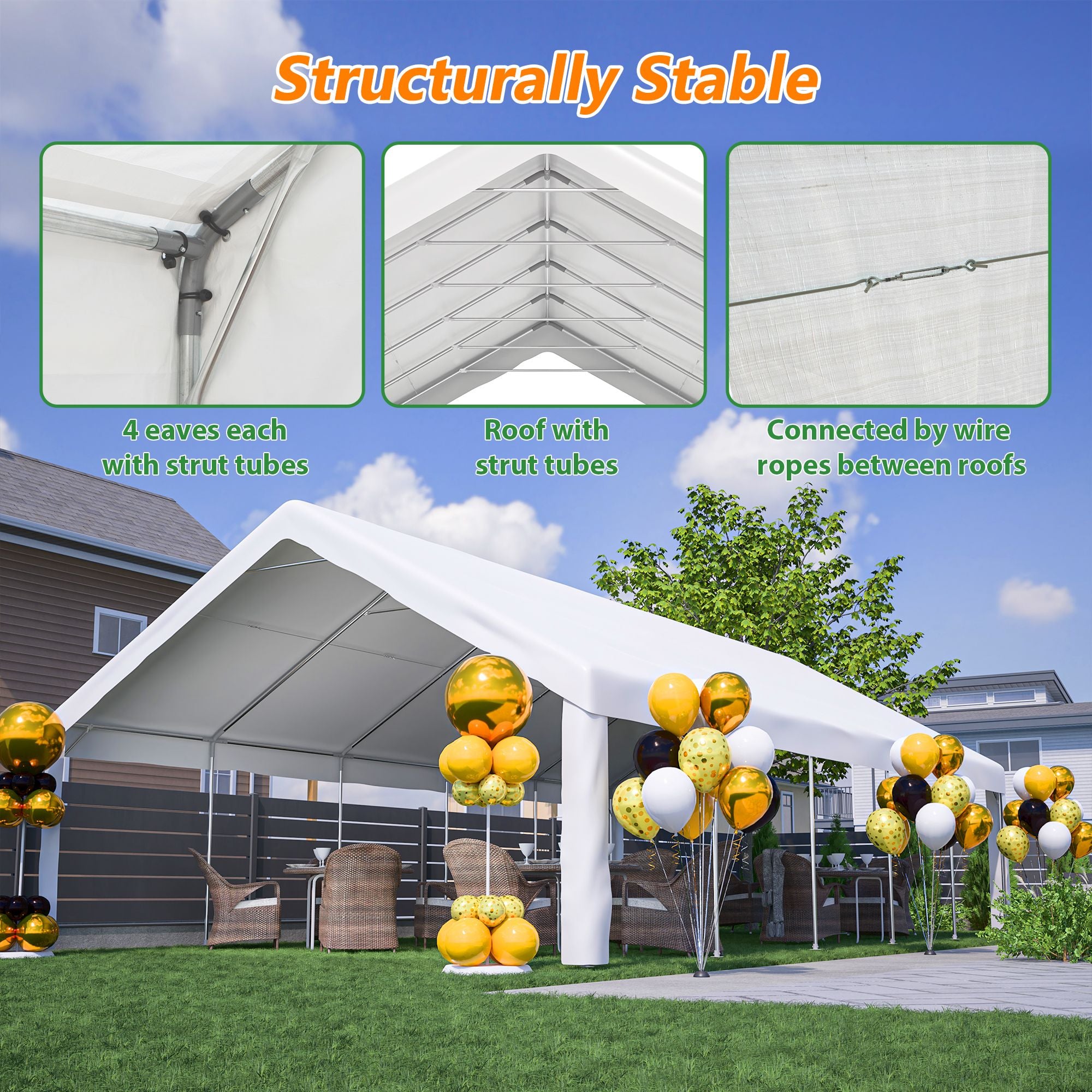 Party Tent with 3 Storage Bags & Removable Sidewalls for Outdoor Events
