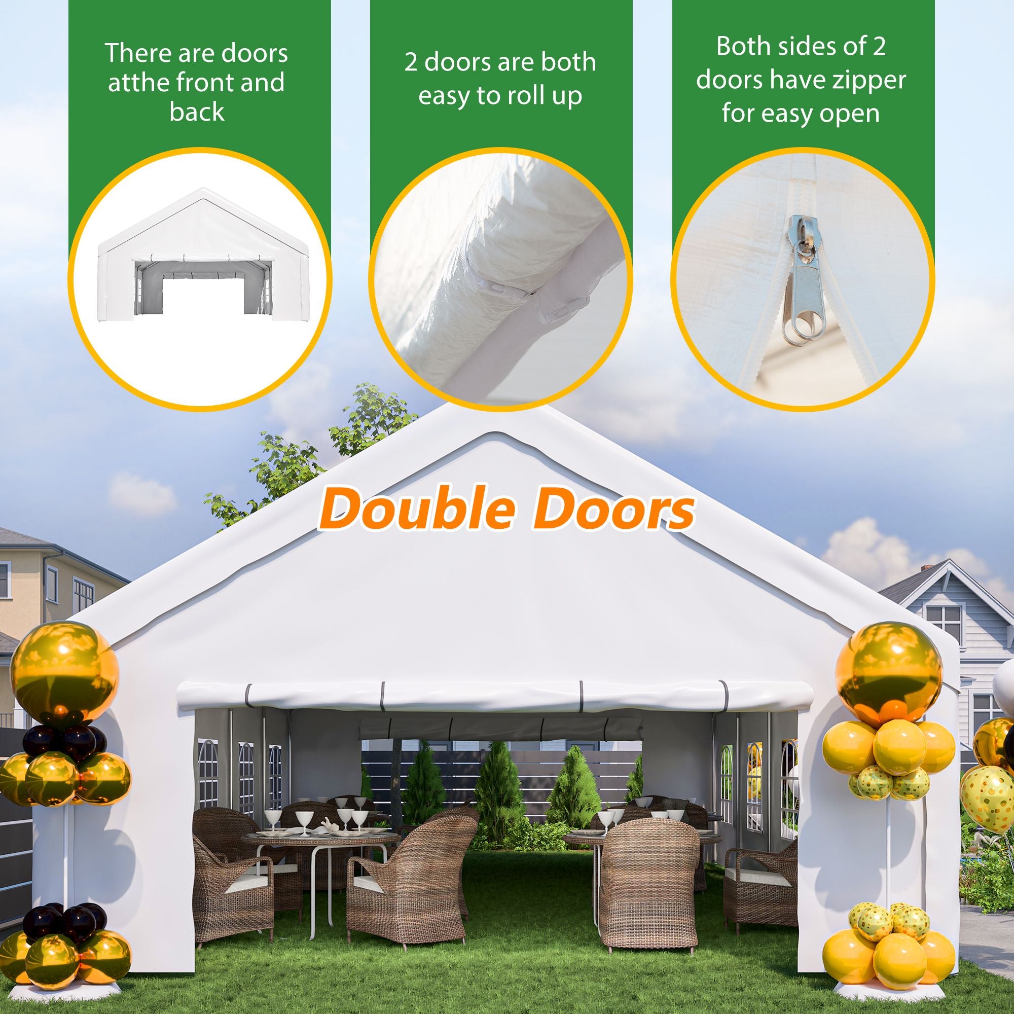 Party Tent with 3 Storage Bags & Removable Sidewalls for Outdoor Events
