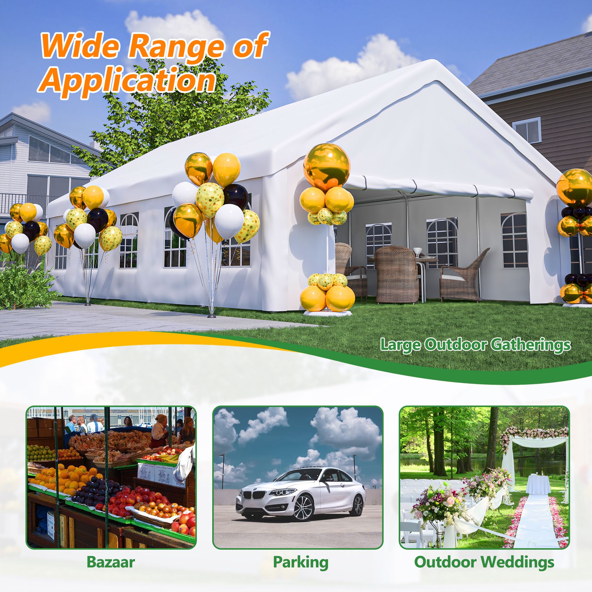 Party Tent with 3 Storage Bags & Removable Sidewalls for Outdoor Events