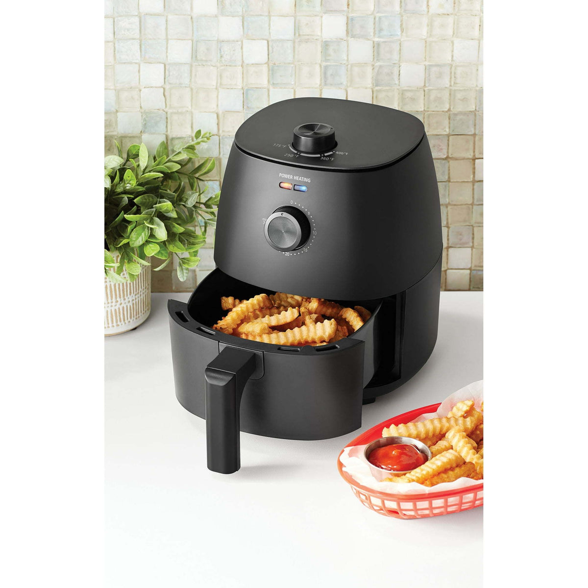 Compact Black Air Fryer with Adjustable Controls