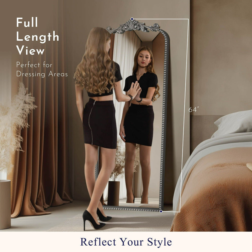 Silver Leaner Mirror – Elegant Arched Full Length Floor Mirror