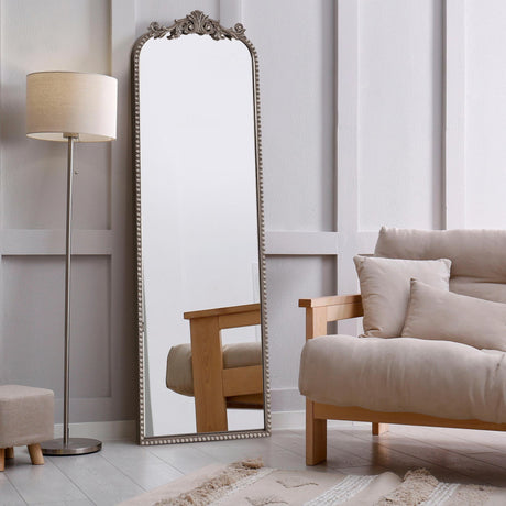 Silver Leaner Mirror – Elegant Arched Full Length Floor Mirror
