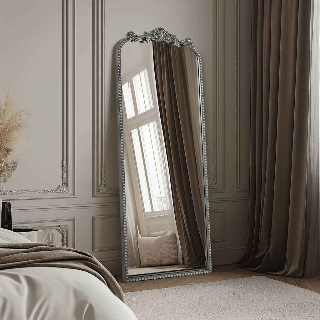 Silver Leaner Mirror – Elegant Arched Full Length Floor Mirror