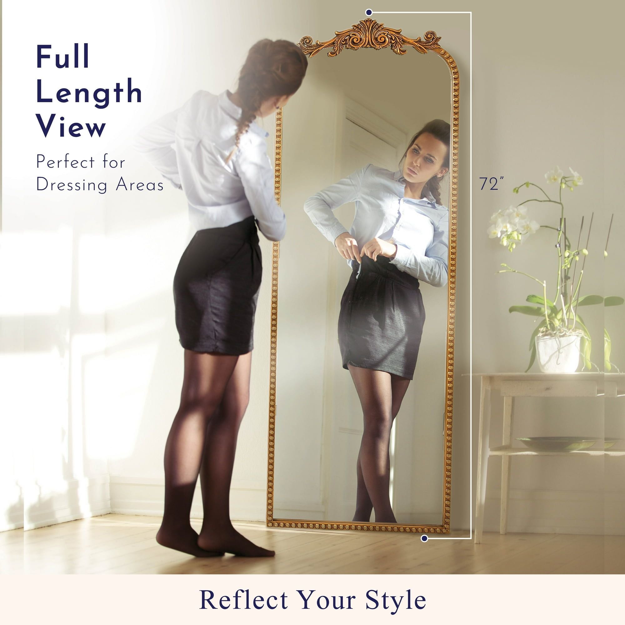 Gold Filigree Arch Full Length Floor Leaner Mirror