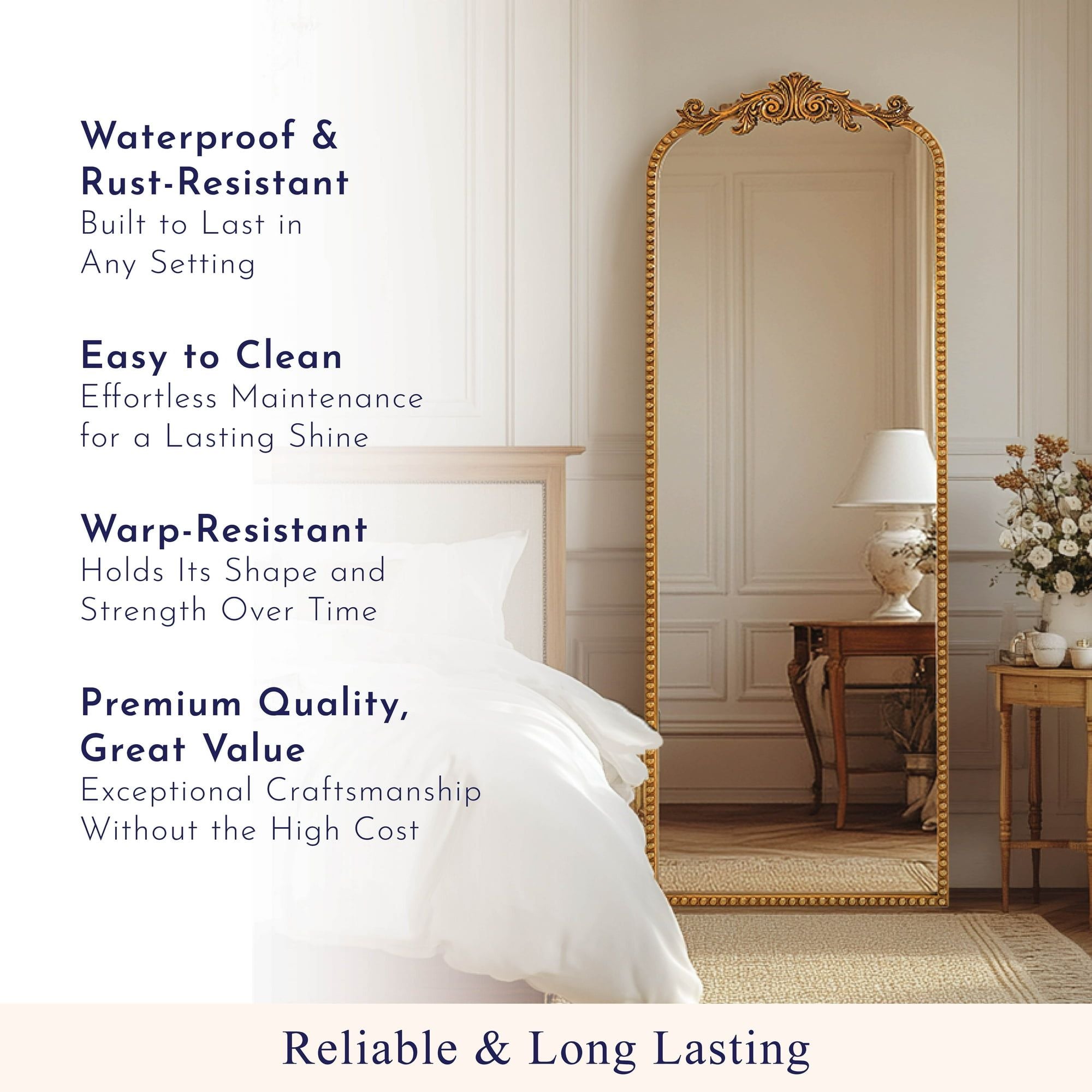 Gold Filigree Arch Full Length Floor Leaner Mirror