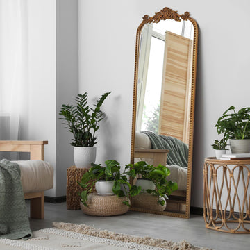 Gold Filigree Arch Full Length Floor Leaner Mirror
