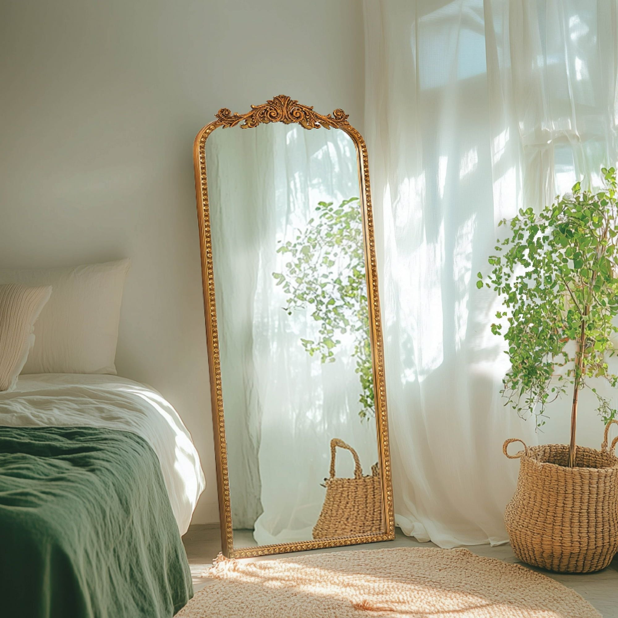 Gold Filigree Arch Full Length Floor Leaner Mirror