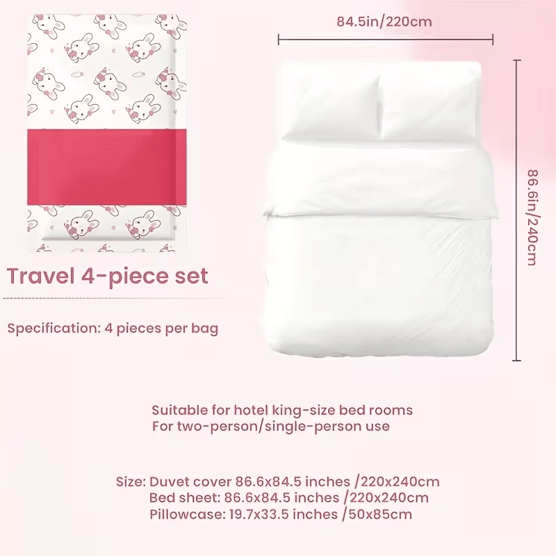 Cartoon Rabbit Four-Piece Bedding Set for Home or Travel