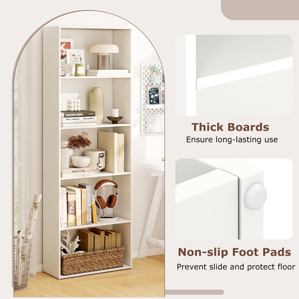 Five-Shelf Bookcase for Home Office and Living Spaces