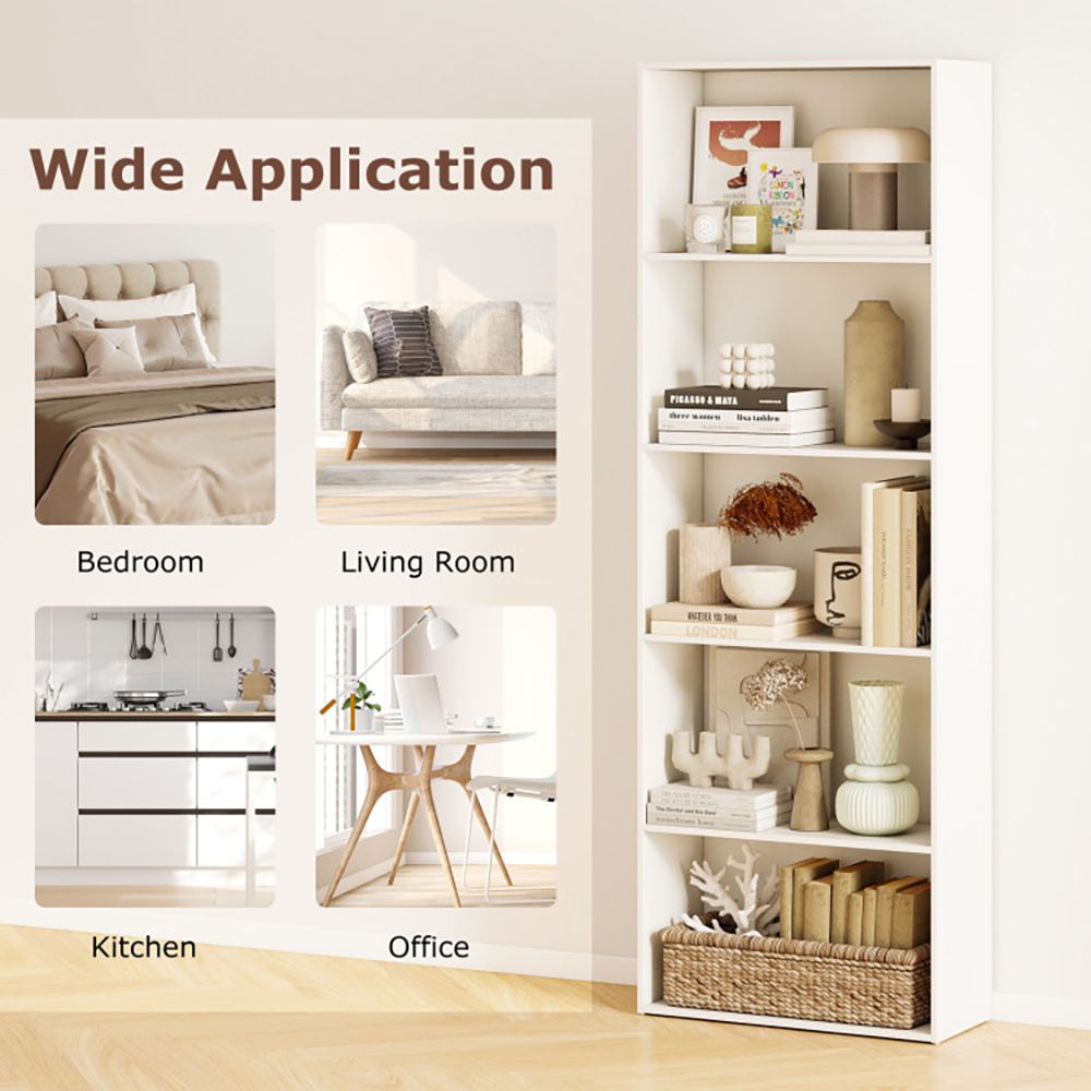 Five-Shelf Bookcase for Home Office and Living Spaces