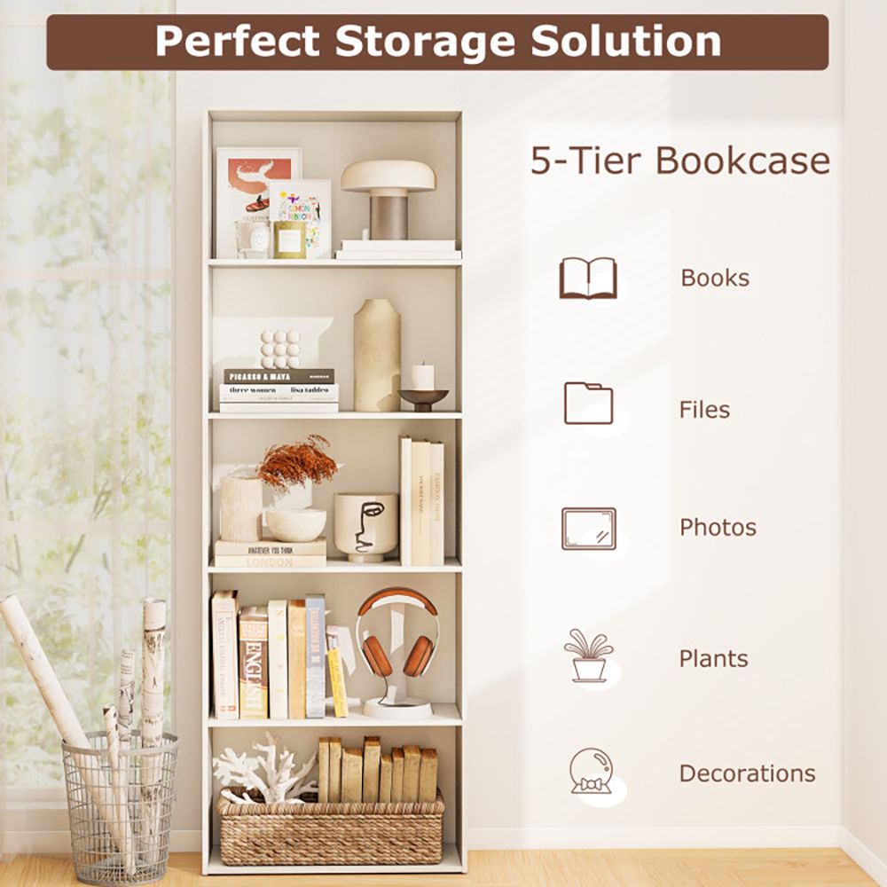 Five-Shelf Bookcase for Home Office and Living Spaces