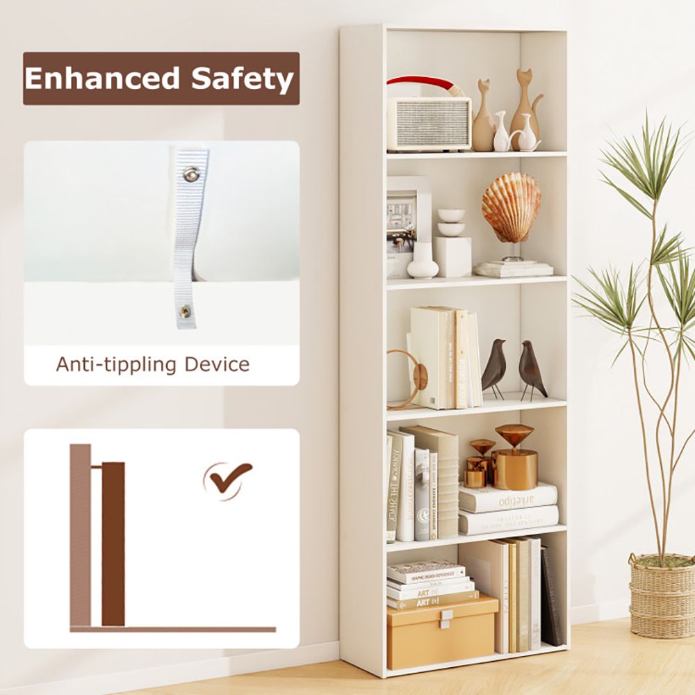 Five-Shelf Bookcase for Home Office and Living Spaces
