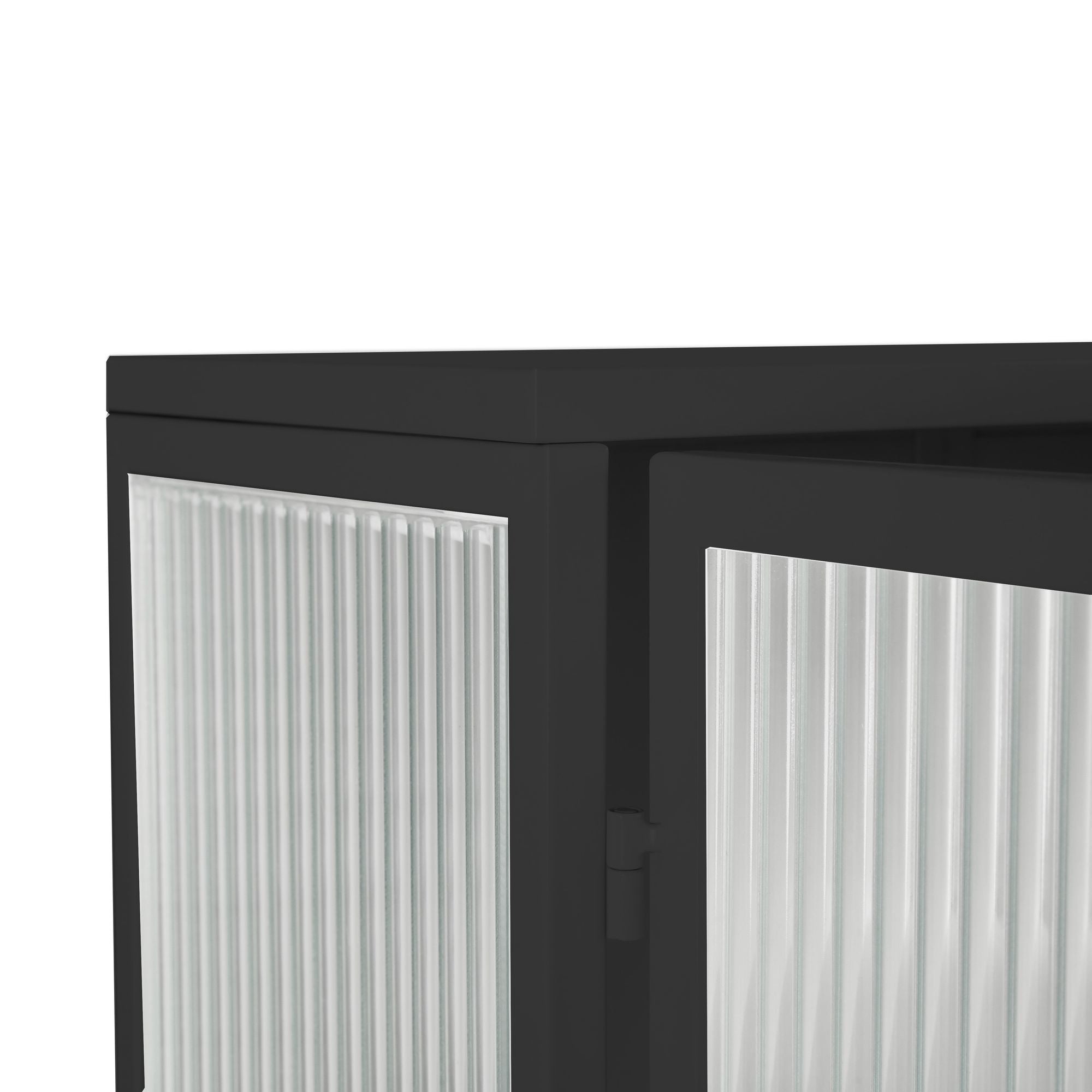 Modern Two-Door Wall Cabinet with Glass Doors, Open Shelf & Towel Rack – Black