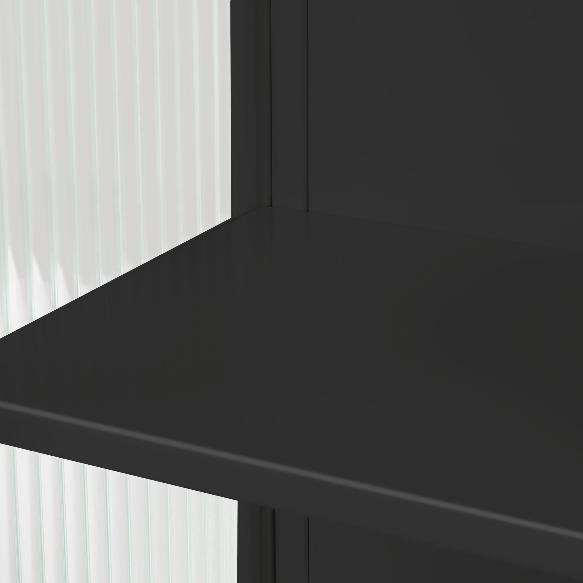 Modern Two-Door Wall Cabinet with Glass Doors, Open Shelf & Towel Rack – Black
