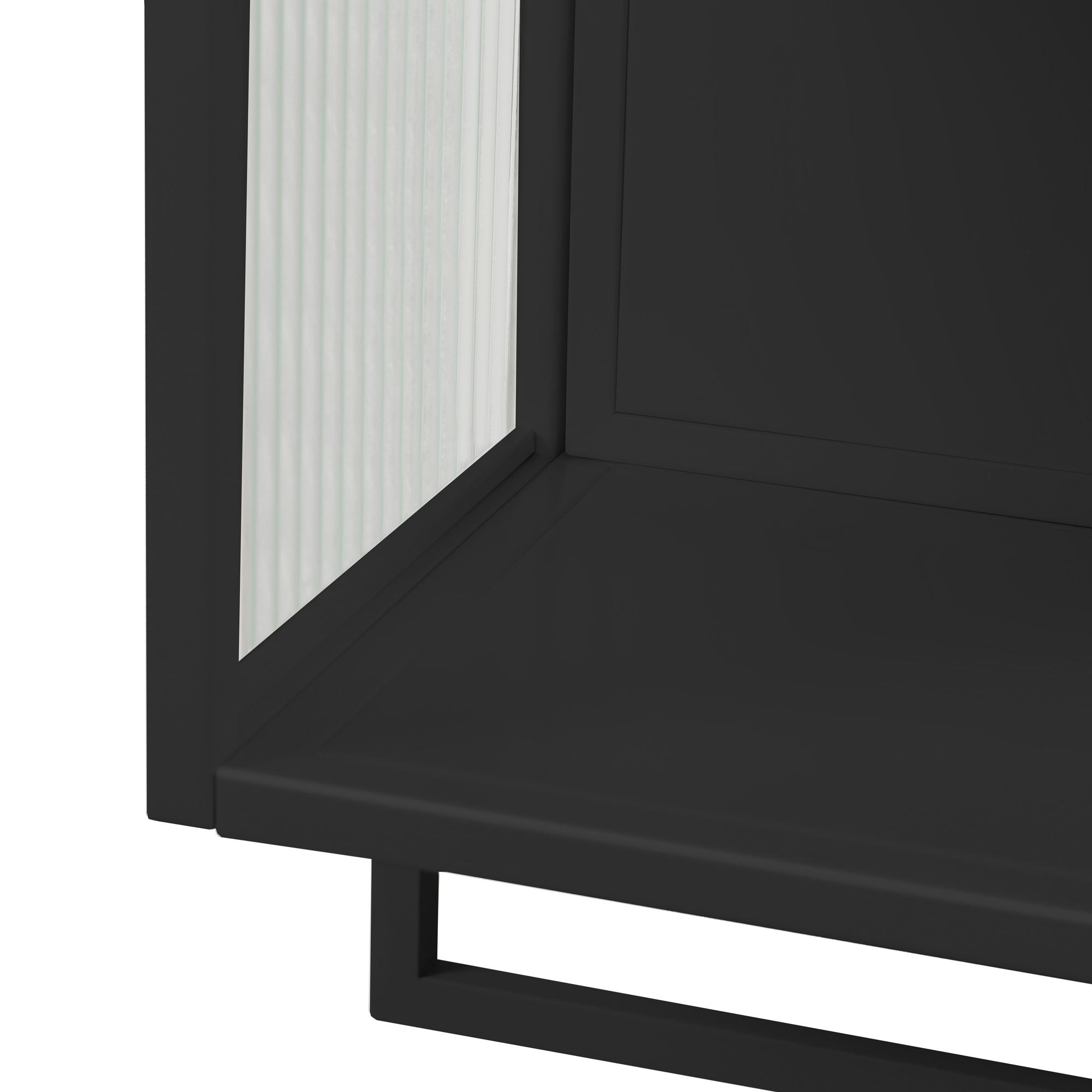 Modern Two-Door Wall Cabinet with Glass Doors, Open Shelf & Towel Rack – Black