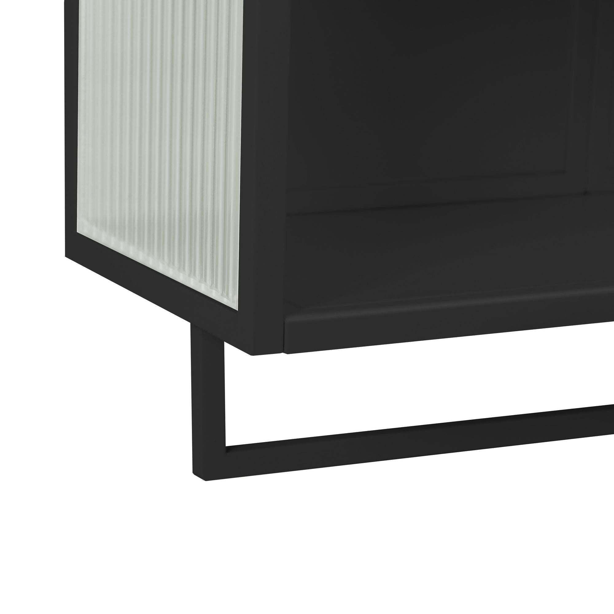 Modern Two-Door Wall Cabinet with Glass Doors, Open Shelf & Towel Rack – Black