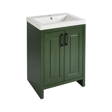Compact Green Bathroom Vanity with White Resin Sink