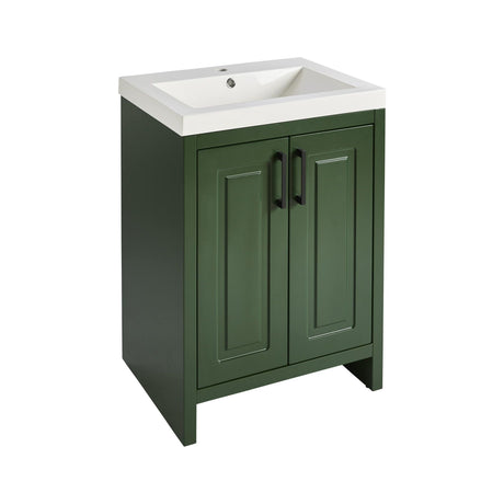 Compact Green Bathroom Vanity with White Resin Sink