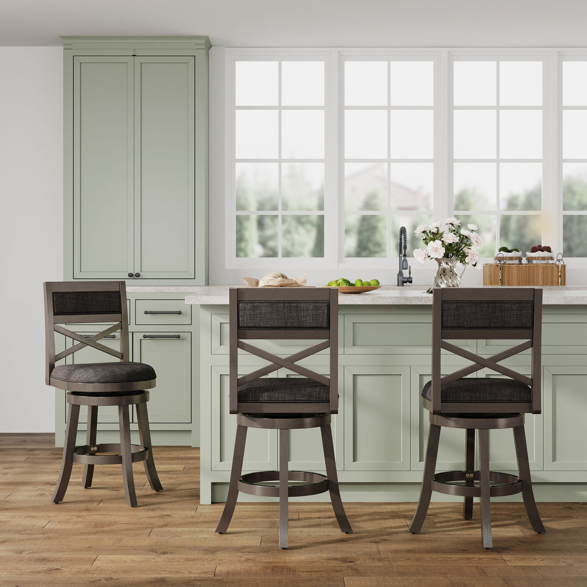 Weathered Gray X-Back Swivel Counter Stool