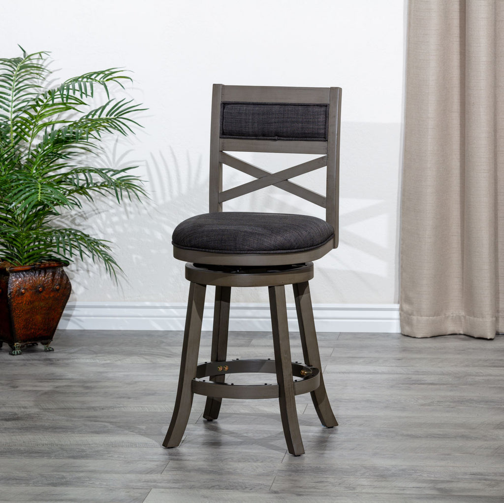 Weathered Gray X-Back Swivel Counter Stool
