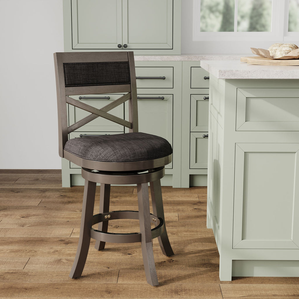 Weathered Gray X-Back Swivel Counter Stool