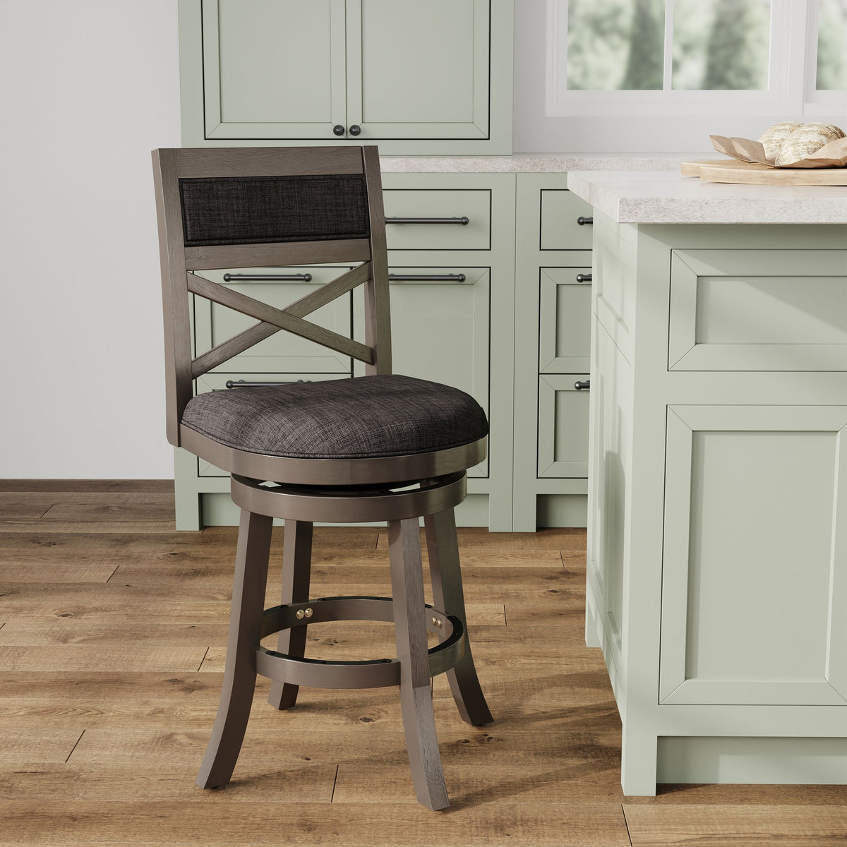 Weathered Gray X-Back Swivel Counter Stool