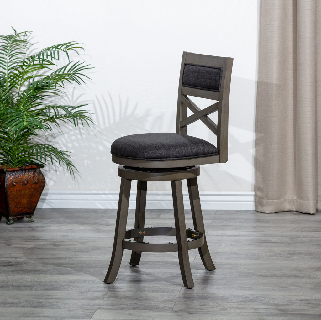 Weathered Gray X-Back Swivel Counter Stool