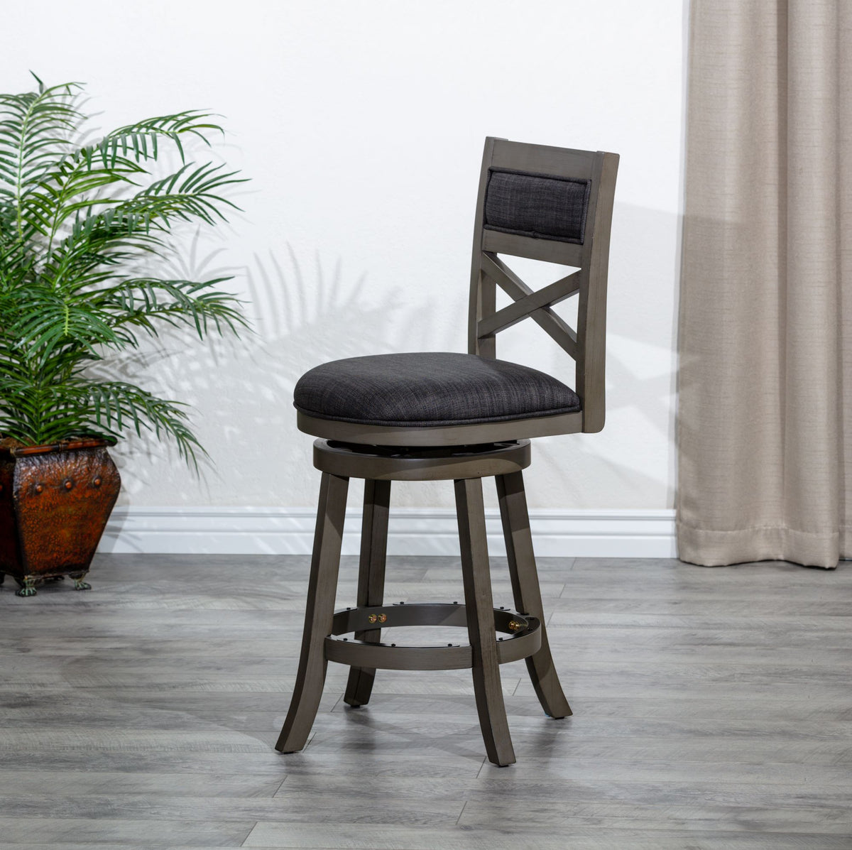 Weathered Gray X-Back Swivel Counter Stool