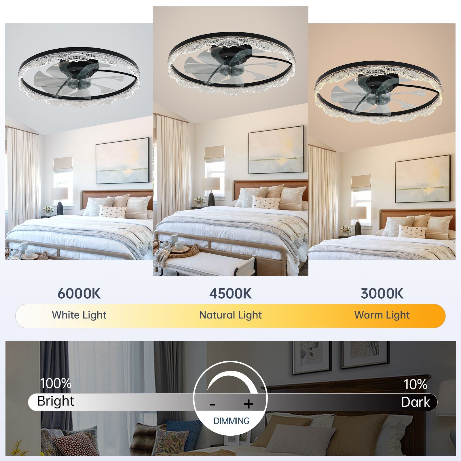 Modern Black Flush-Mount Ceiling Fan Light