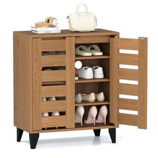 Farmhouse Shoe Cabinet with Louvered Doors