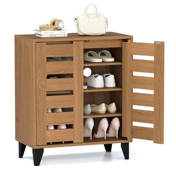 Farmhouse Shoe Cabinet with Louvered Doors