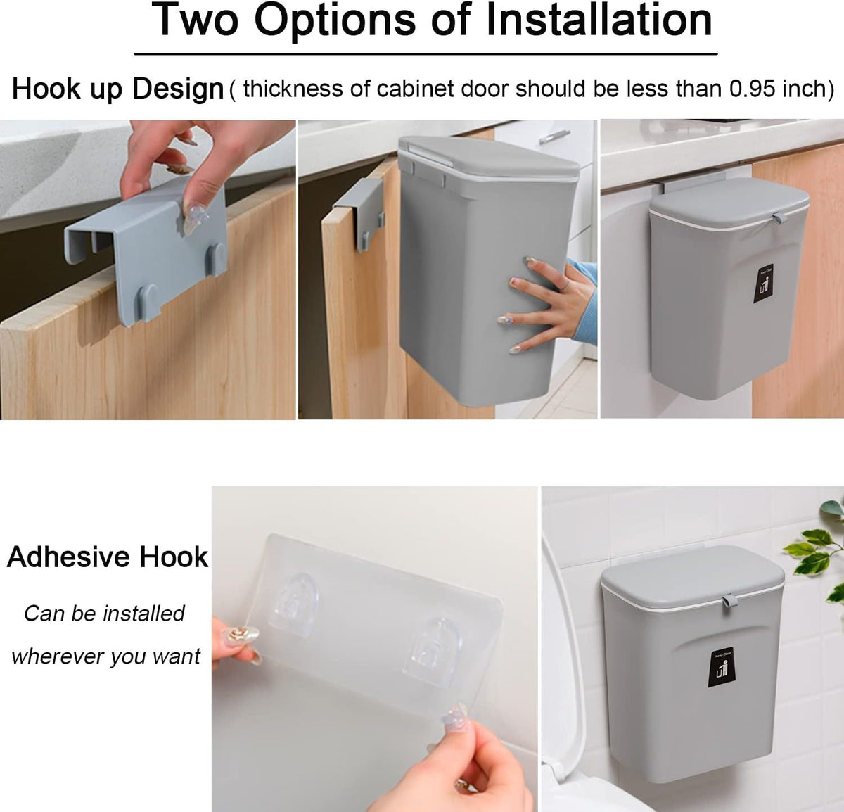 Mountable Kitchen Compost Bin with Lid for Counter or Under Sink