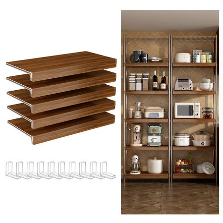 Walnut Wood-Grain Wire Shelf Cover Set