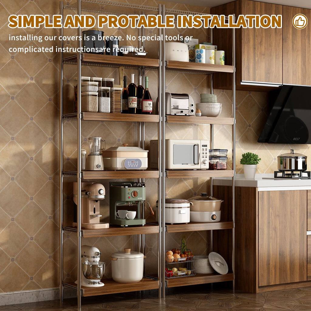 Walnut Wood-Grain Wire Shelf Cover Set
