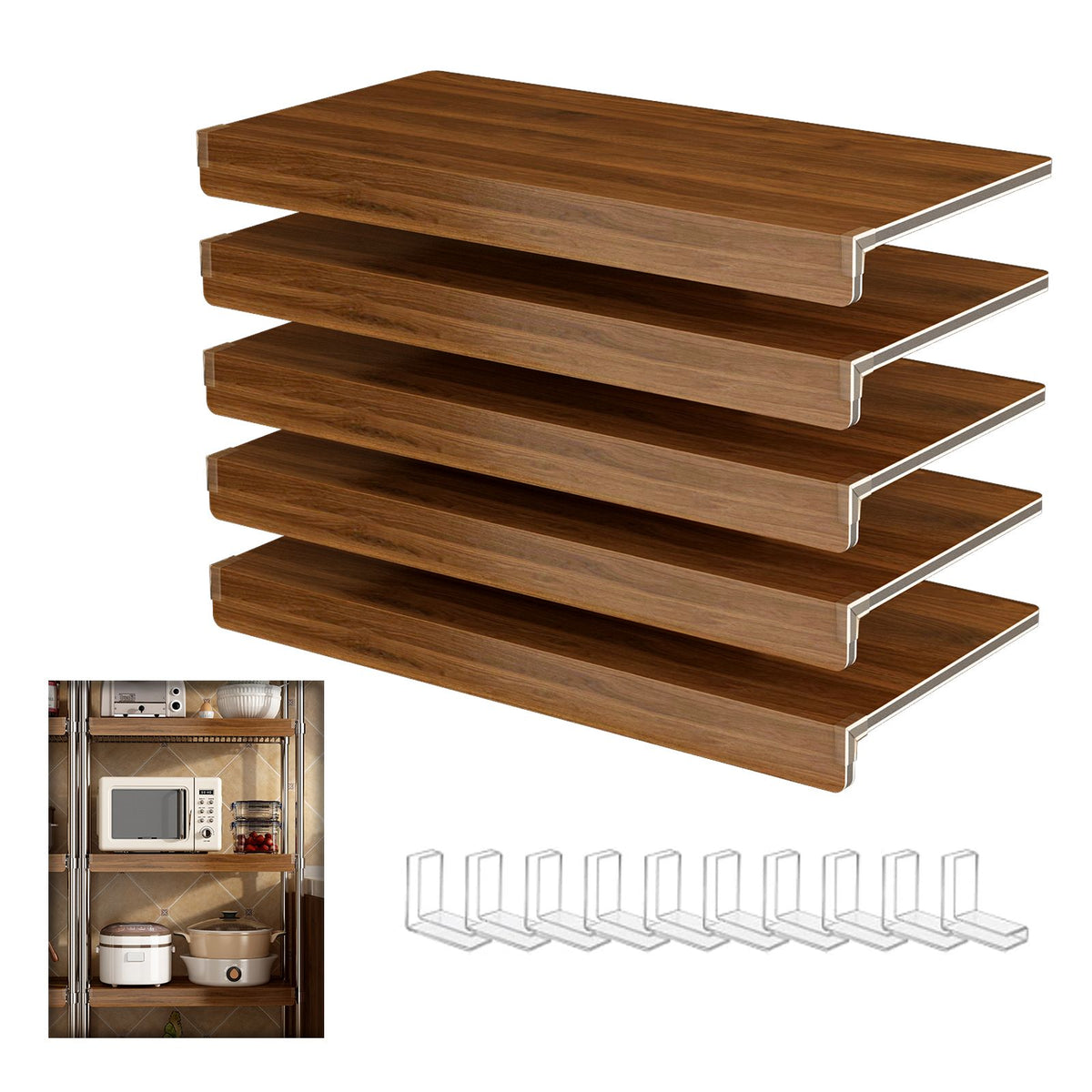 Walnut Wood-Grain Wire Shelf Cover Set