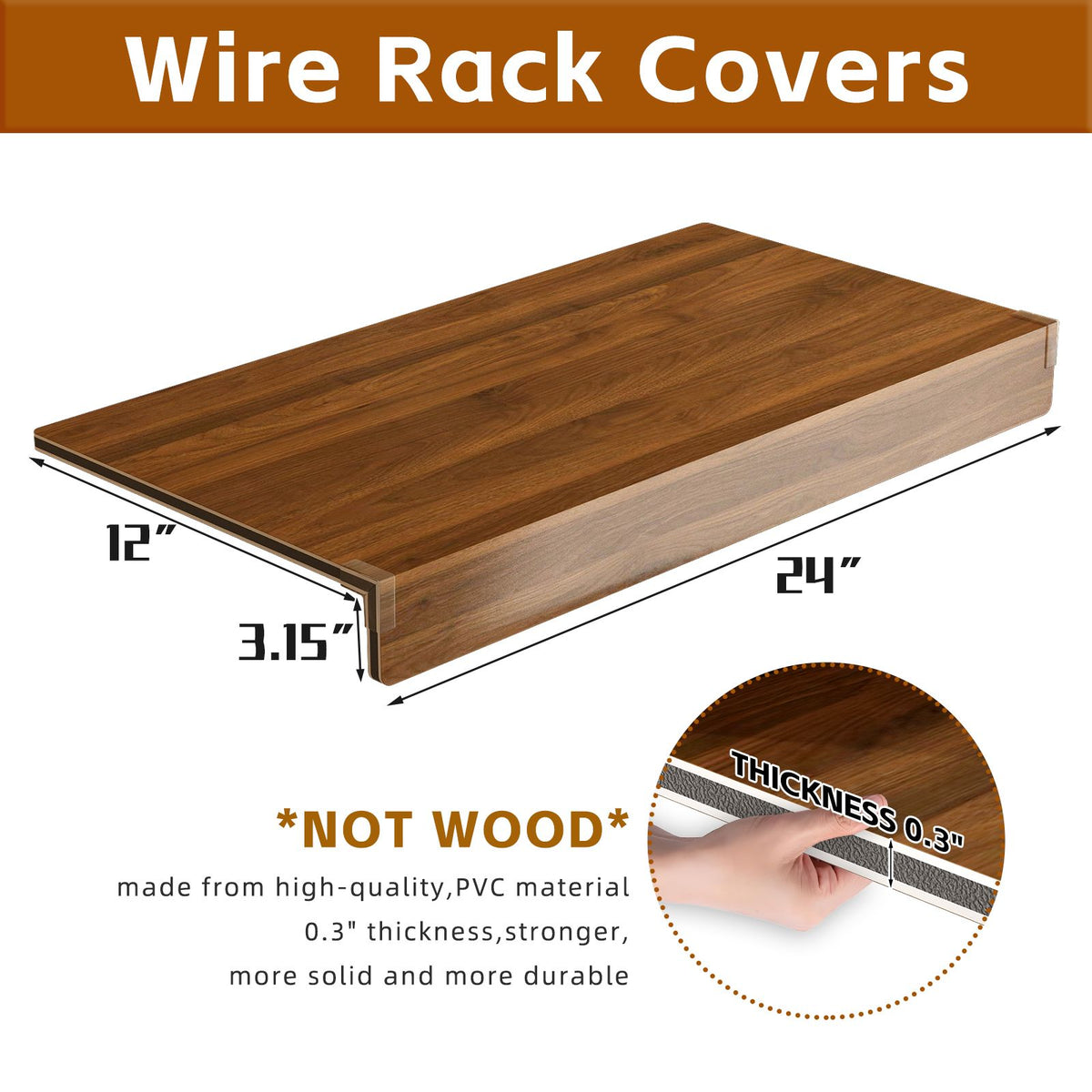 Walnut Wood-Grain Wire Shelf Cover Set