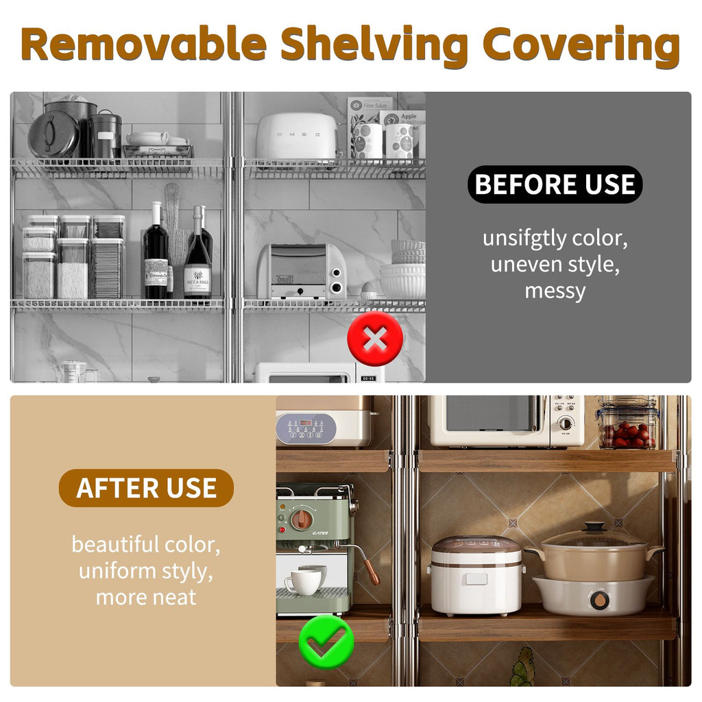 Walnut Wood-Grain Wire Shelf Cover Set