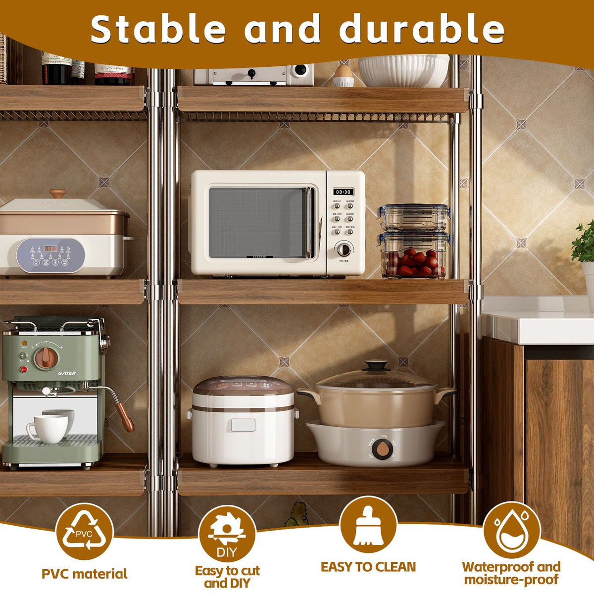 Walnut Wood-Grain Wire Shelf Cover Set