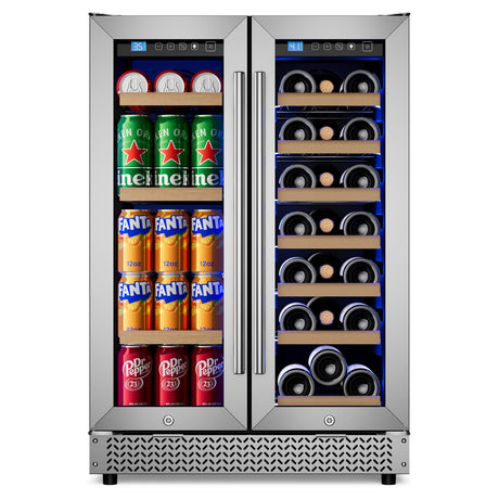 Dual-Zone Wine and Beverage Refrigerator with Locking French Doors