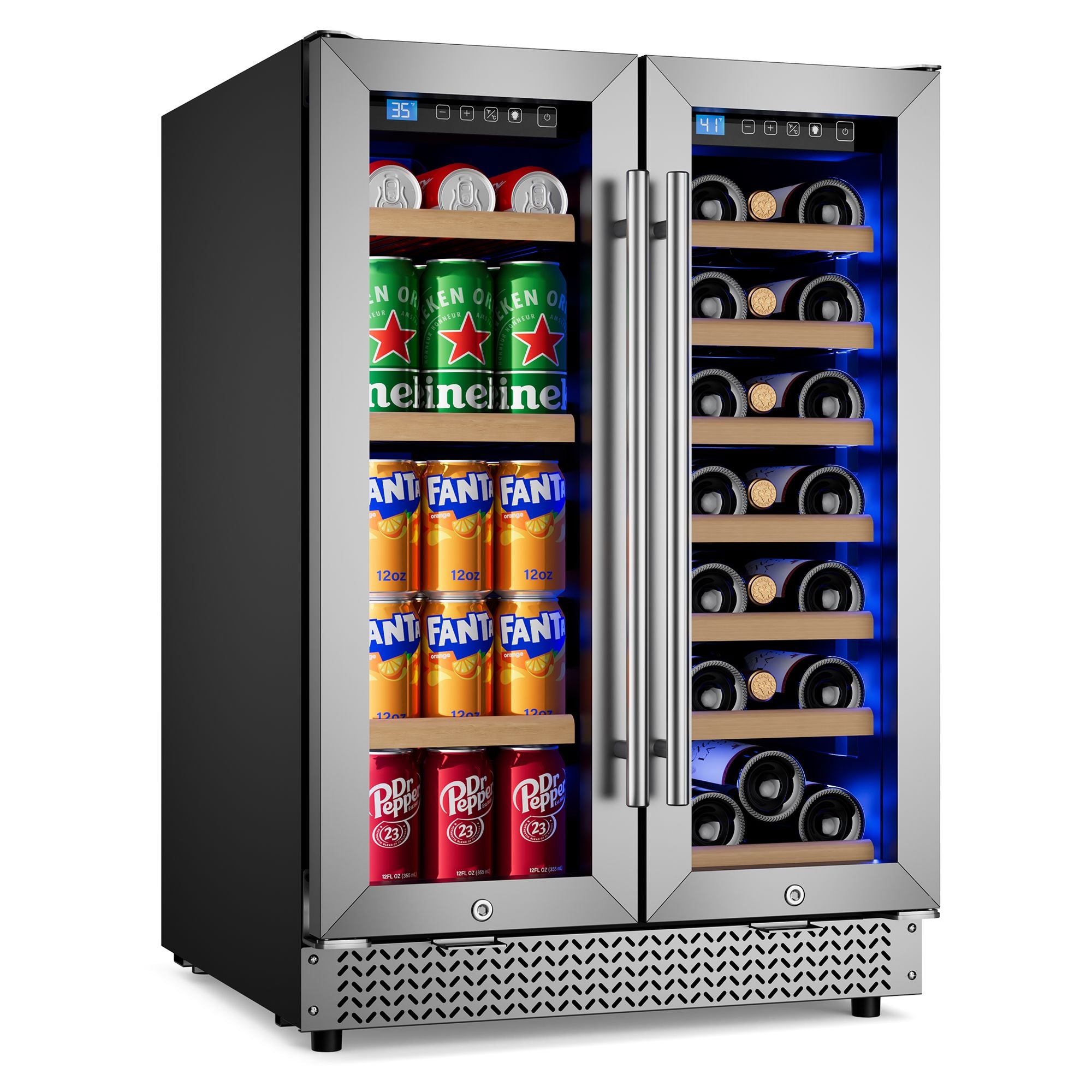 Dual-Zone Wine and Beverage Refrigerator with Locking French Doors